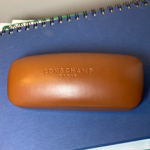 NWOT Longchamp Tan Leather Hard Clamshell Sunglass Sunnies Glasses Case
